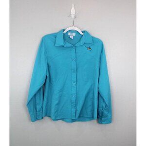 Guy Harvey Shirt Women's M Blue Button Down Fishing Hiking Spring Performance